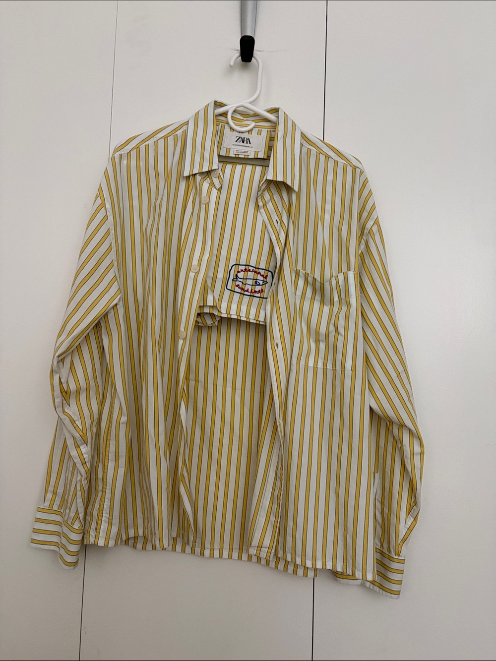 Zara Men White and Yellow Vertical Stripe Button-Down Shirt